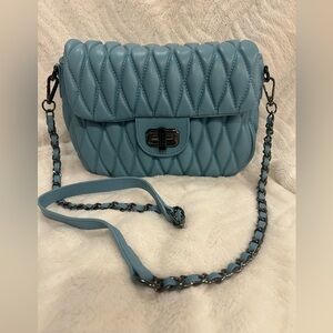 Badgley Mischka Blue Quilted Crossbody Bag with Chain Strap